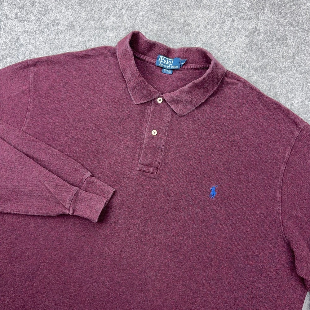VTG‎ Polo Ralph Lauren Shirt Mens 3XLT Tall Maroon Long Sleeve Pony Logo Rugby